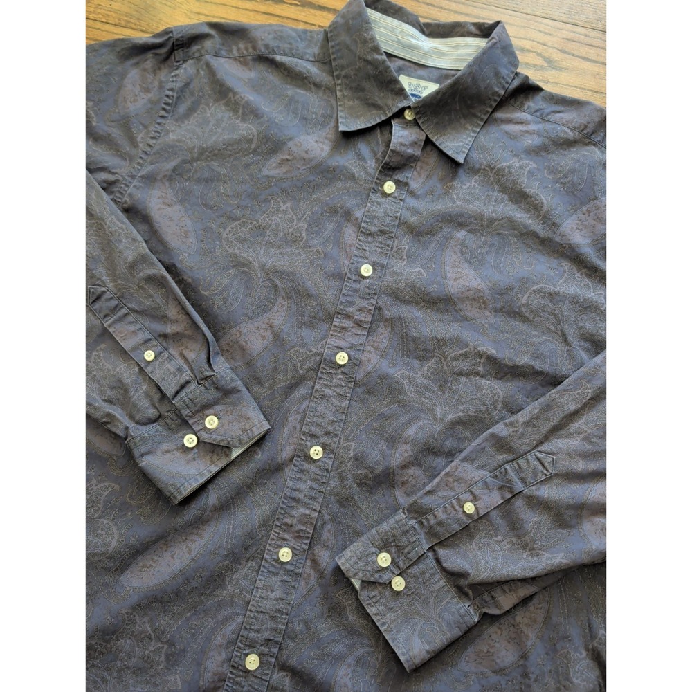 London R&G New York Long Sleeve Button Down Paisley Gray Flip Cuff Men XL Shirt